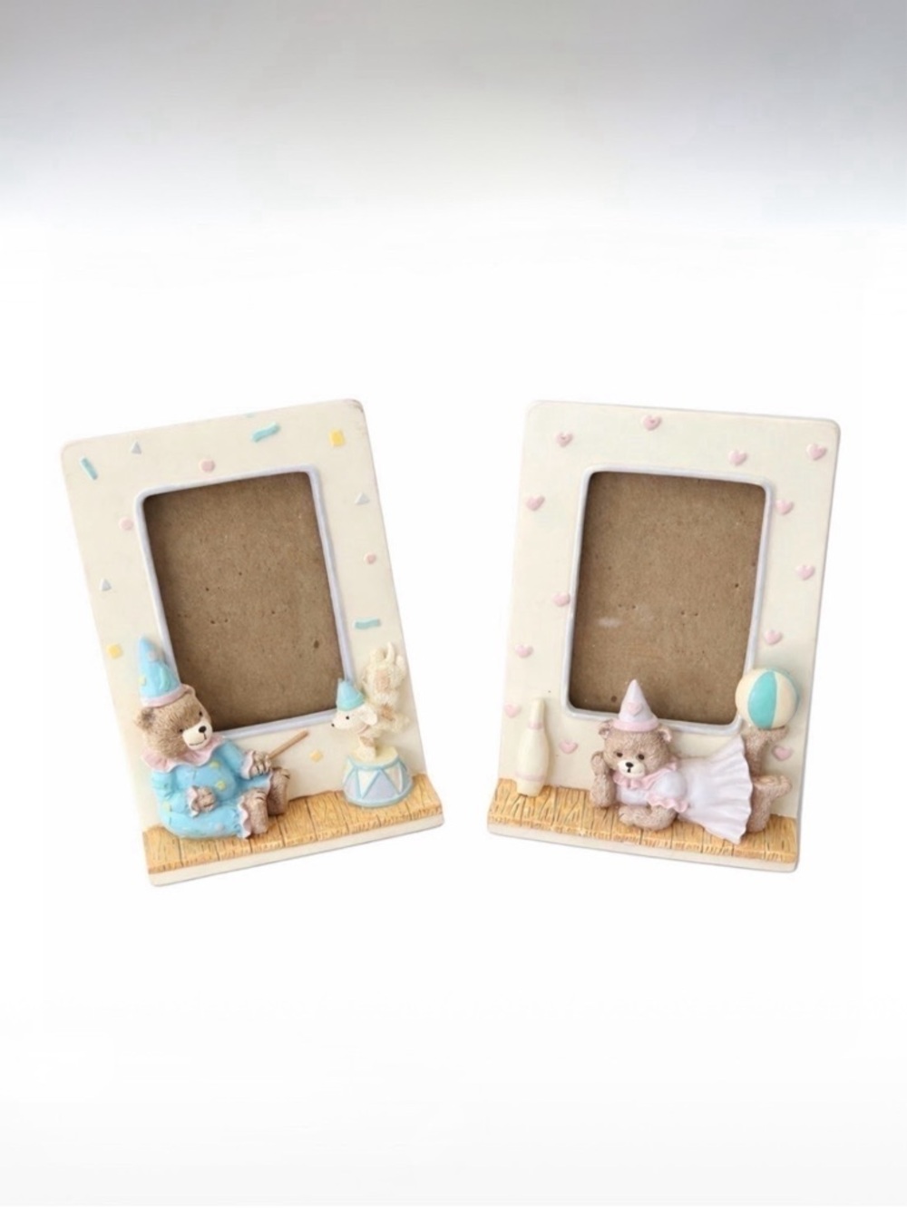 Charming Vintage Ceramic 3D Teddy Bear Photo Frame Set